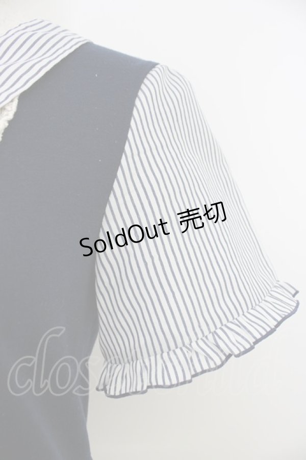 画像3: axes femme / フロント編み上げ半袖トップス  ネイビー T-26-03-21-015-AX-TO-SA-ZT (3)