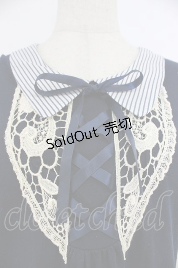 画像5: axes femme / フロント編み上げ半袖トップス  ネイビー T-26-03-21-015-AX-TO-SA-ZT (5)