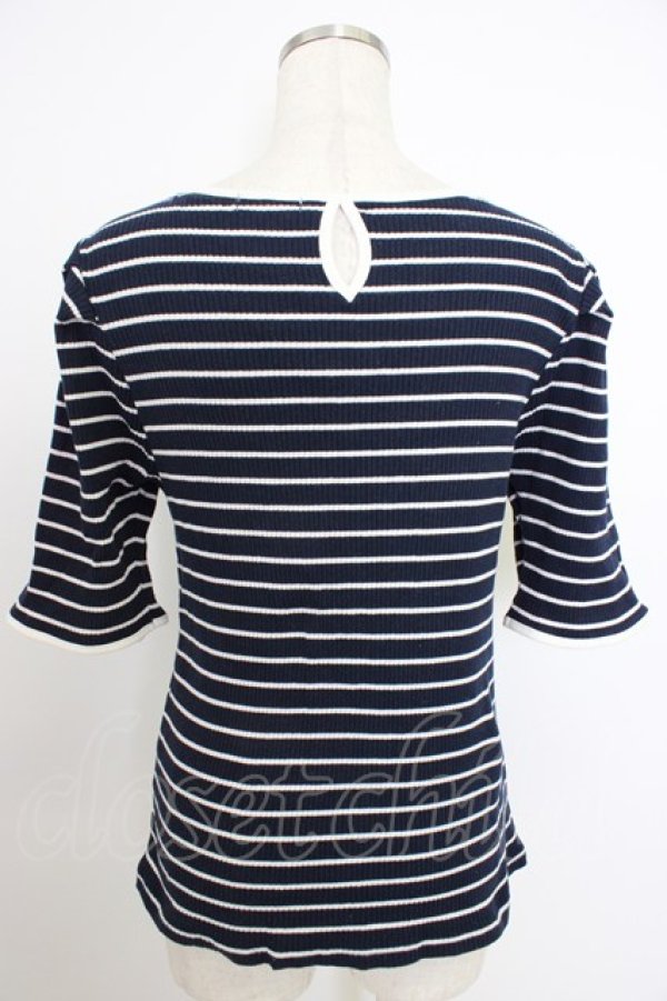 画像2: axes femme / 刺繍入りボーダーリブプルオーバー  ネイビー T-26-03-21-017-AX-TS-SA-ZT (2)