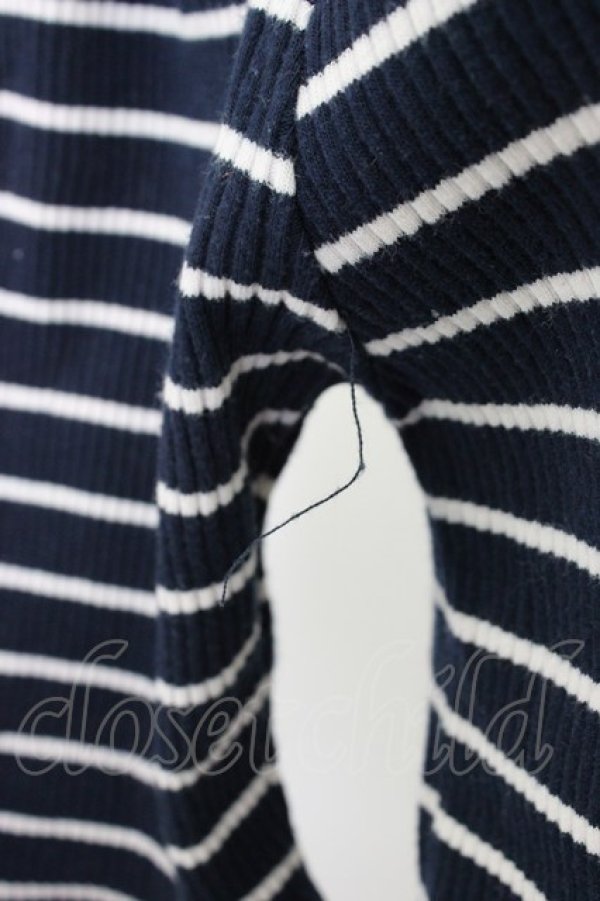 画像3: axes femme / 刺繍入りボーダーリブプルオーバー  ネイビー T-26-03-21-017-AX-TS-SA-ZT (3)