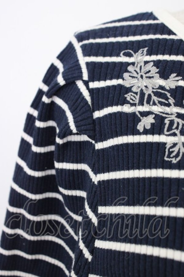 画像4: axes femme / 刺繍入りボーダーリブプルオーバー  ネイビー T-26-03-21-017-AX-TS-SA-ZT (4)