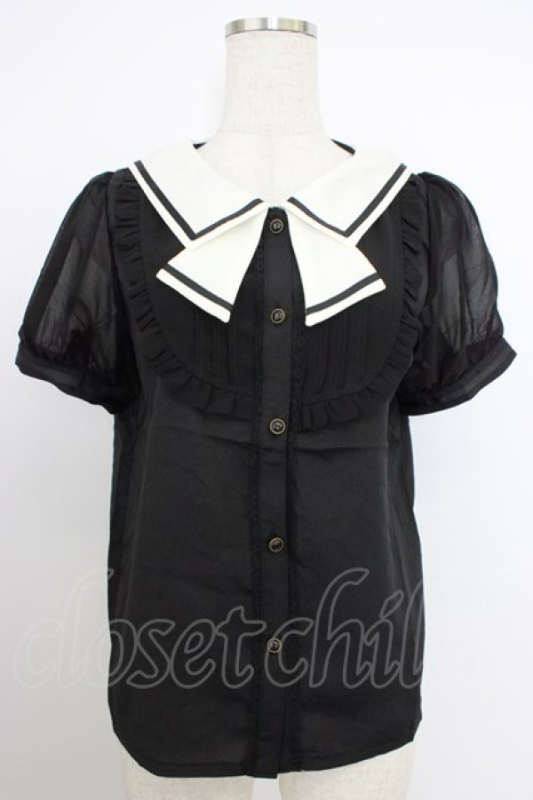 画像1: axes femme POETIQUE / セーラーデザインブラウス M ブラック T-26-03-21-020-AX-BL-SA-ZT (1)