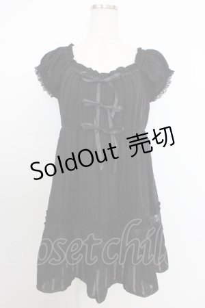 画像: axes femme / はしごレースリボン半袖チュニック  黒 T-26-03-21-022-AX-TO-SA-ZT