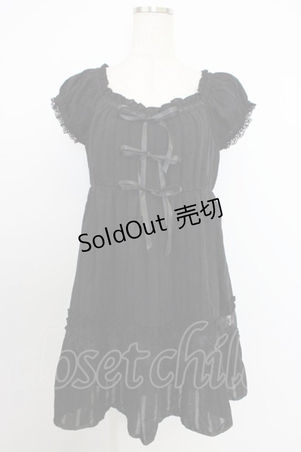 画像1: axes femme / はしごレースリボン半袖チュニック  黒 T-26-03-21-022-AX-TO-SA-ZT (1)