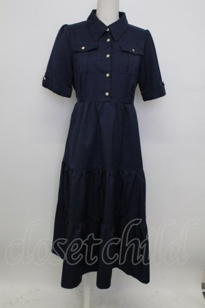 画像: axes femme / ポケット付ティアードワンピース  ネイビー T-26-03-23-023-AX-OP-SA-ZT