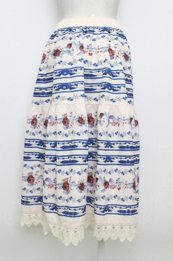 画像2: axes femme / ローズ×ラインプリントスカート  キナリ×青 T-26-03-23-027-AX-SK-SZ-ZT (2)