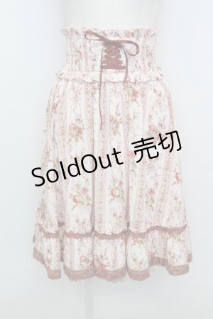 画像: axes femme / 花柄編み上げハイウエストスカート  ピンク T-26-03-23-040-AX-SK-SZ-ZT