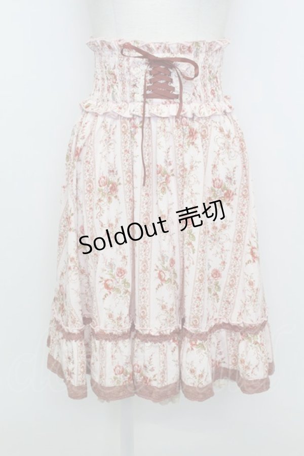 画像1: axes femme / 花柄編み上げハイウエストスカート  ピンク T-26-03-23-040-AX-SK-SZ-ZT (1)