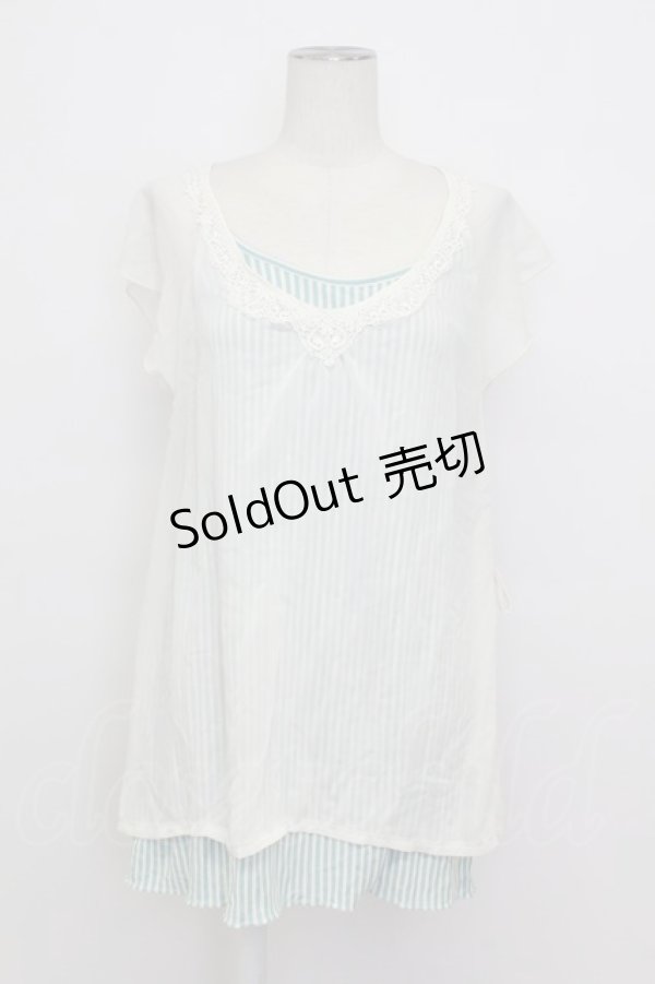 画像1: axes femme / シフォレイヤードボーダーノースリーブ  サックス×オフ T-26-03-23-006-AX-TO-IG-ZT (1)