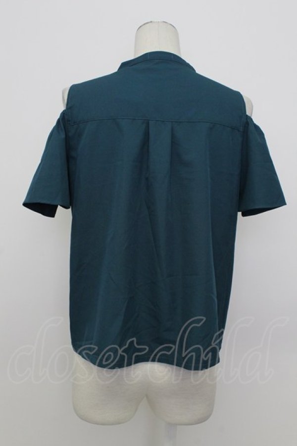画像2: axes femme POETIQUE / ダークマリン肩開き刺繍ブラウス M ブルーグリーン T-26-03-23-011-AX-BL-SA-ZT (2)