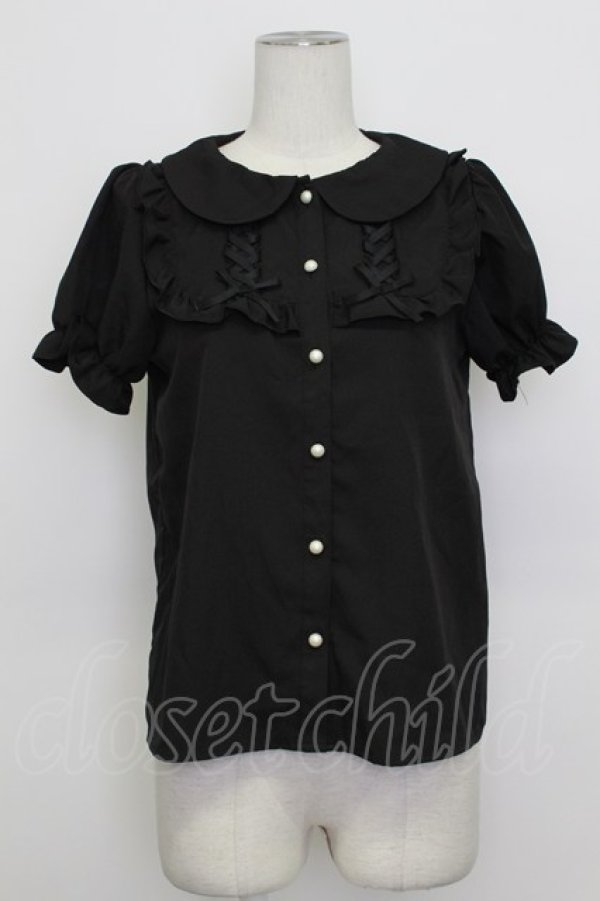 画像1: majoretty / サイド編み下げリボン半袖ブラウス  黒 T-26-03-23-013-GO-BL-SA-ZT (1)