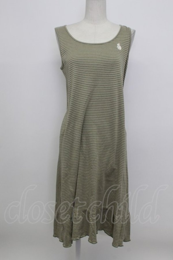 画像1: PINK HOUSE / うさぎ刺繍ボーダーノースリーブワンピース  ベージュ×グリーン T-26-03-23-016-LO-OP-SA-ZT (1)