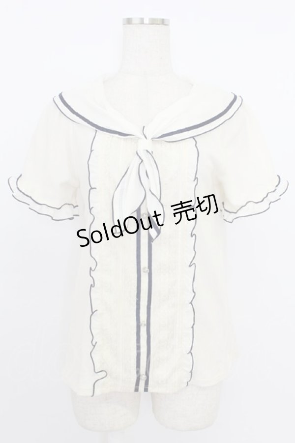 画像1: axes femme POETIQUE / セーラー風半袖トップス  アイボリーＸネイビー T-26-03-24-001-AX-TO-SA-ZT (1)