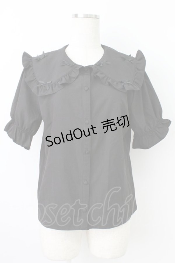 画像1: axes femme POETIQUE / プチリボンビッグ襟ブラウス M ブラック T-26-03-24-025-AX-BL-SA-ZT (1)