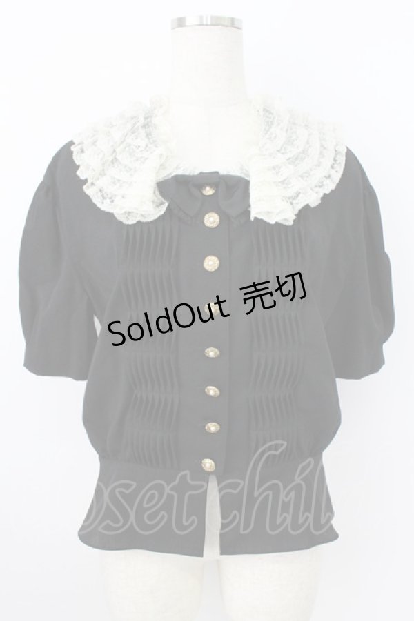 画像1: INGEBORG / レース襟&リボン半袖ブラウス&プリーツスカートセットアップ  ブラック T-26-03-24-026-LO-BL-SA-ZT (1)