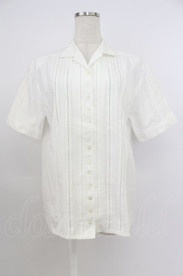 画像1: INGEBORG / 梯子レース半袖開襟ブラウス  ホワイト T-26-03-24-004-LO-BL-SA-ZT (1)