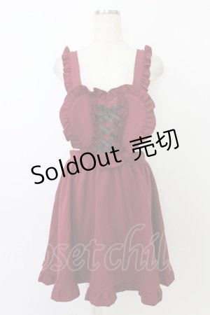 画像: Princess Melody / 編み上げリボンハートエプロンスカート  ボルドーＸ黒 T-26-03-24-031-EL-SK-SA-ZT