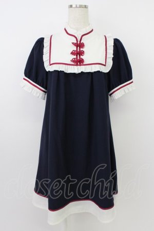 画像: Amavel / 半袖チャイナワンピース  紺Ｘ白 T-26-03-24-032-CA-OP-SA-ZT