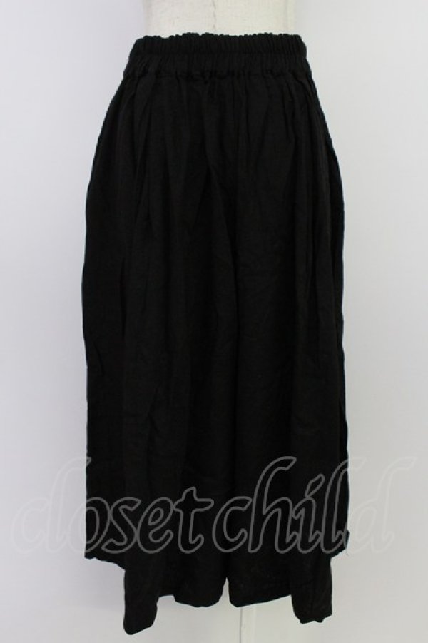 画像2: axes femme / 華刺繍リネンガウチョパンツ M ブラック T-26-03-24-044-AX-PA-SA-ZT (2)