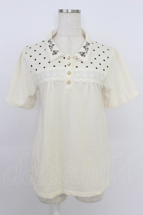 画像1: axes femme / 襟刺繍ポロシャツ M キナリ T-26-03-24-006-AX-TO-SA-ZT (1)