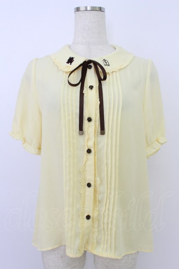 画像1: axes femme / クラシックローズ刺繍入りブラウス  イエロー T-26-03-24-009-AX-TO-SA-ZT (1)