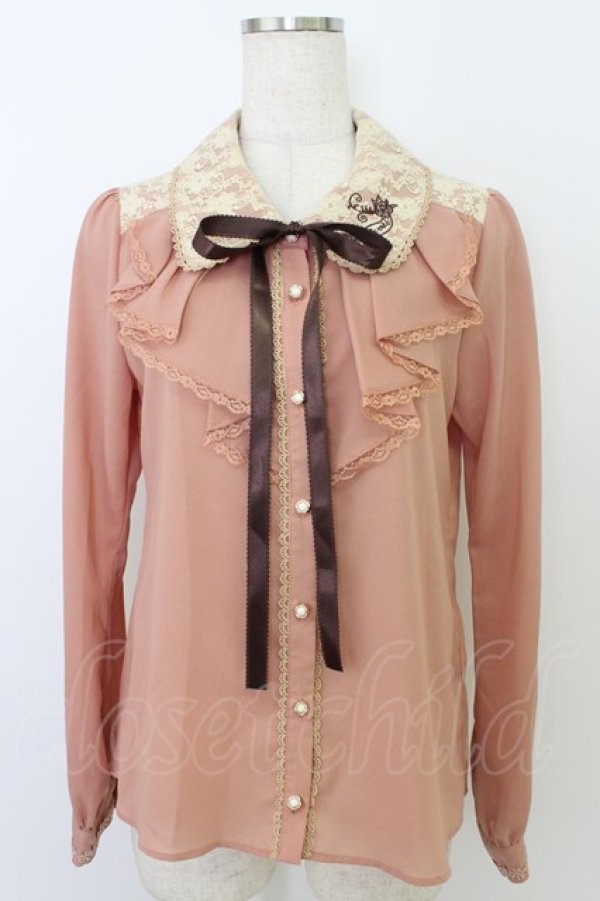 画像1: axes femme / レース襟刺繍ブラウス  ピンク T-26-03-24-010-AX-BL-SA-ZT (1)