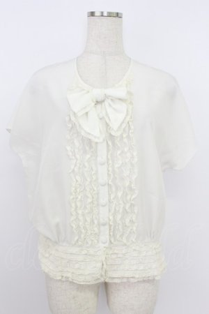 画像: PINK HOUSE / 胸元リボン&裾レース半袖ブラウス  アイボリー T-26-03-24-002-LO-BL-SA-ZT