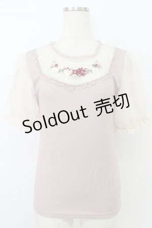 画像: axes femme POETIQUE / ブーケリボン刺繍リブプルオーバー  ピンク T-26-03-24-013-AX-TO-SA-ZT