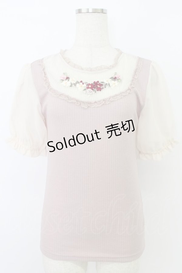 画像1: axes femme POETIQUE / ブーケリボン刺繍リブプルオーバー  ピンク T-26-03-24-013-AX-TO-SA-ZT (1)