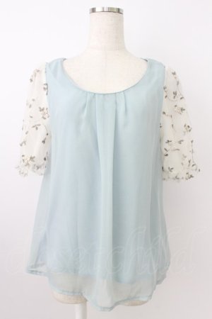 画像: axes femme / お花刺繍チュール袖プルオーバー  サックス T-26-03-24-018-AX-TO-SA-ZT