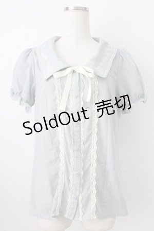 画像: axes femme POETIQUE / リボン刺繍襟半袖ブラウス  サックス T-26-03-24-019-AX-BL-SA-ZT