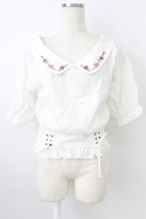 画像: axes femme POETIQUE / バラ刺繍オフショルブラウス M ホワイト T-26-03-25-001-AX-BL-SA-ZT