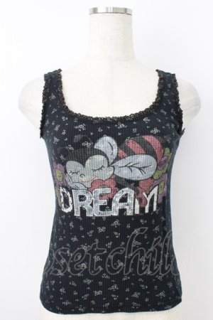 画像: MILK / 花柄ワッフル地プリントノースリーブトップス  ブラック T-26-03-25-025-ML-TO-SA-ZT