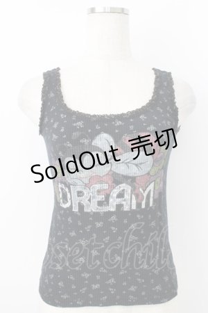 画像: MILK / 花柄ワッフル地プリントノースリーブトップス  ブラック T-26-03-25-025-ML-TO-SA-ZT