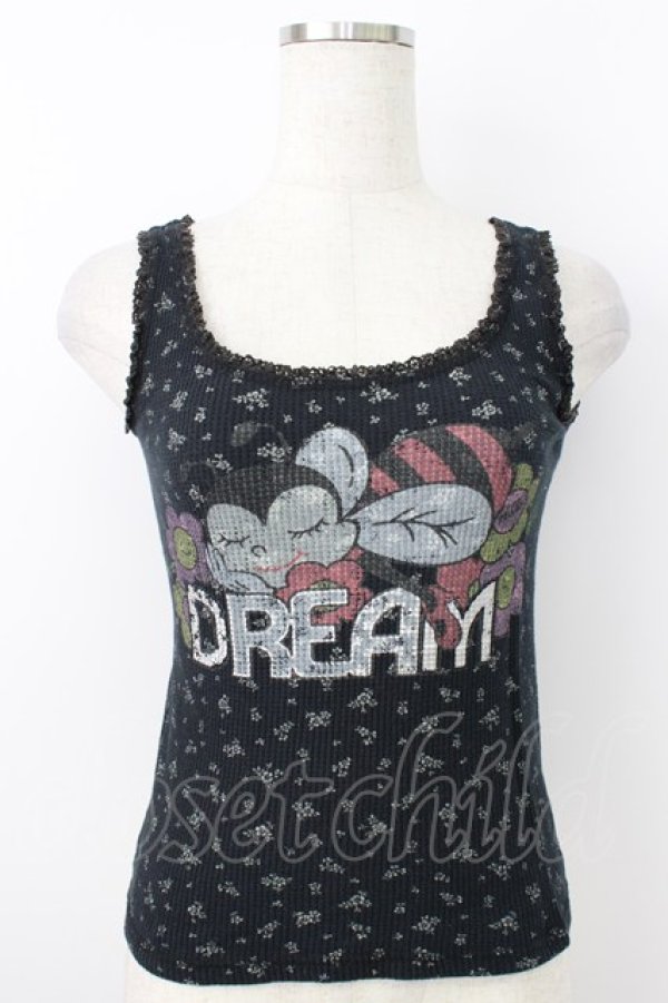 画像1: MILK / 花柄ワッフル地プリントノースリーブトップス  ブラック T-26-03-25-025-ML-TO-SA-ZT (1)