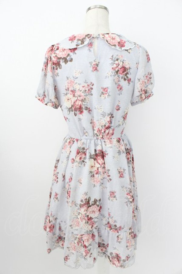 画像2: axes femme POETIQUE / 花柄スカラップ襟半袖ワンピース M サックス T-26-03-25-032-AX-OP-SA-ZT (2)