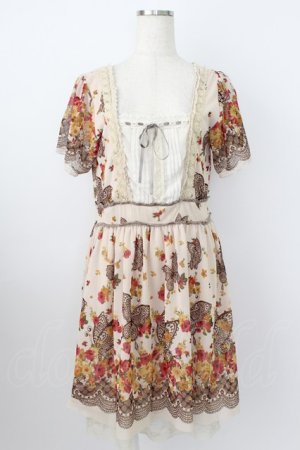 画像: axes femme / 蝶&フラワープリントワンピース  ベージュＸブラウン T-26-03-25-033-AX-OP-SA-ZT