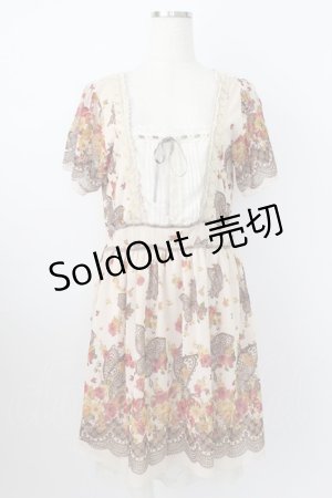 画像: axes femme / 蝶&フラワープリントワンピース  ベージュＸブラウン T-26-03-25-033-AX-OP-SA-ZT