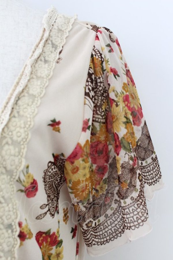 画像3: axes femme / 蝶&フラワープリントワンピース  ベージュＸブラウン T-26-03-25-033-AX-OP-SA-ZT (3)