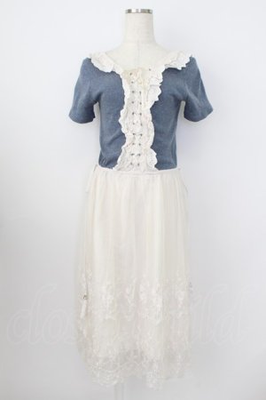 画像: axes femme / 裾チュール刺繍ワンピース  ネイビーＸアイボリー T-26-03-25-034-AX-OP-SA-ZT