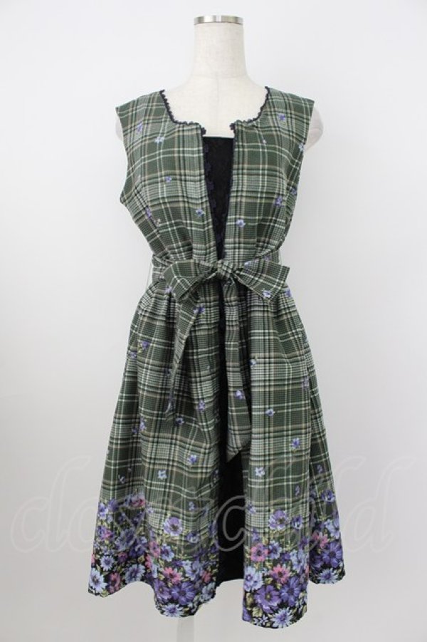 画像1: axes femme / チェック×花柄ワンピース  グリーンチェック T-26-03-25-040-AX-OP-SA-ZT (1)
