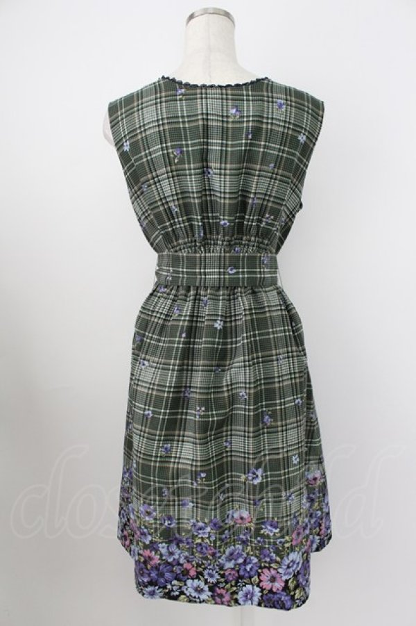 画像2: axes femme / チェック×花柄ワンピース  グリーンチェック T-26-03-25-040-AX-OP-SA-ZT (2)