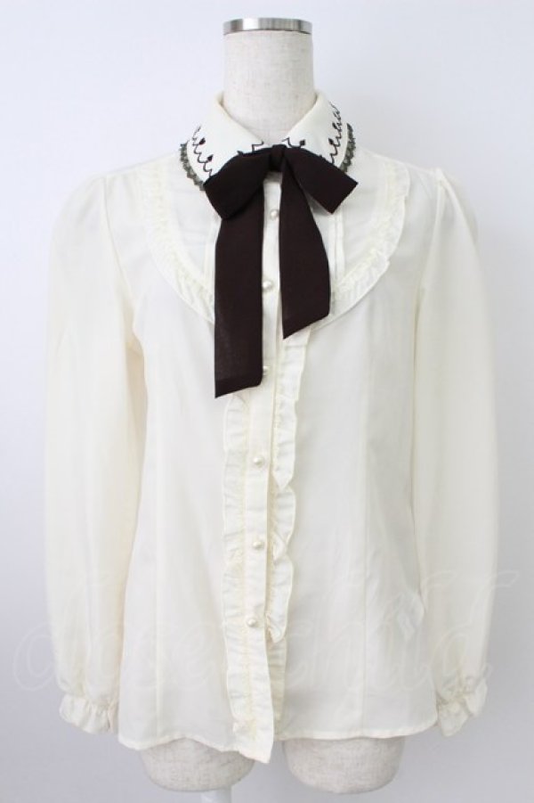 画像1: axes femme / トランプ刺繍ブラウス  アイボリーＸブラウン T-26-03-25-009-AX-BL-SA-ZT (1)