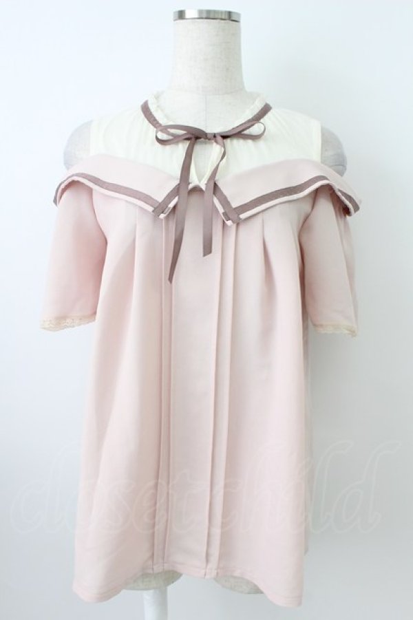 画像1: axes femme POETIQUE / チュール切替オフショルトップス M ピンク T-26-03-25-012-AX-TO-SA-ZT (1)