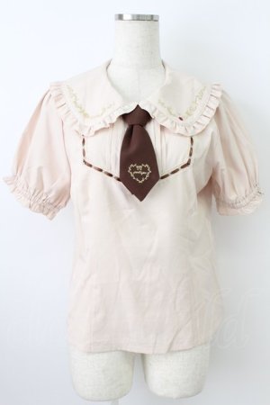 画像: axes femme POETIQUE / レトロ喫茶刺繍パフ袖ブラウス  ピンクベージュ T-26-03-25-014-AX-BL-SA-ZT