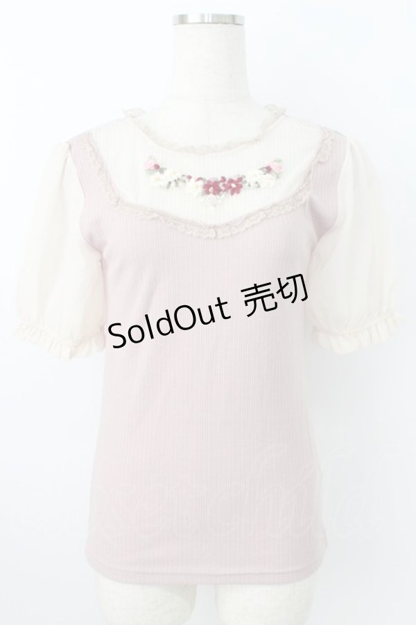 画像1: axes femme POETIQUE / ブーケリボン刺繍リブプルオーバー M アワピンク T-26-03-25-015-AX-TO-SA-ZT (1)