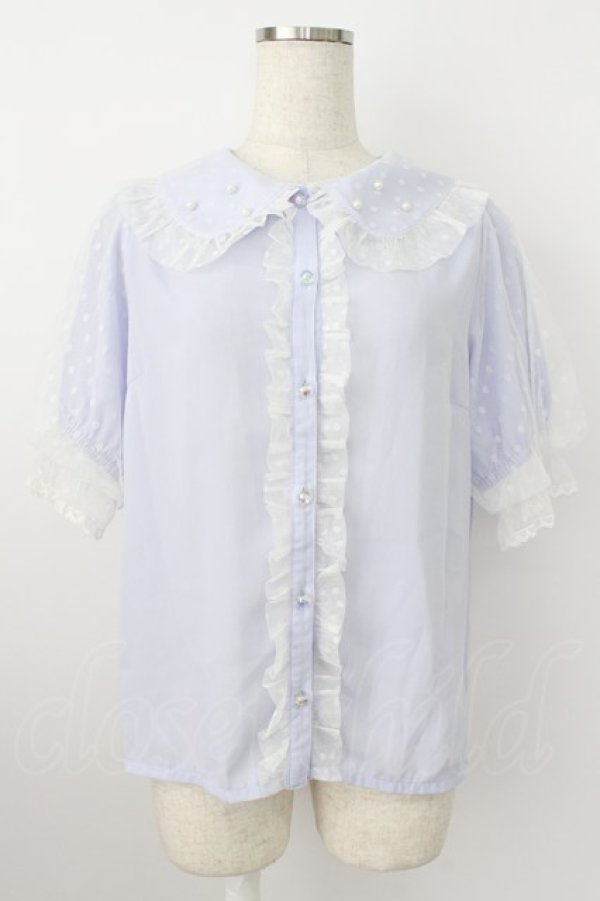 画像1: axes femme kawaii / ドットチュール半袖ブラウス  ラベンダー T-26-03-25-019-AX-BL-SA-ZT (1)