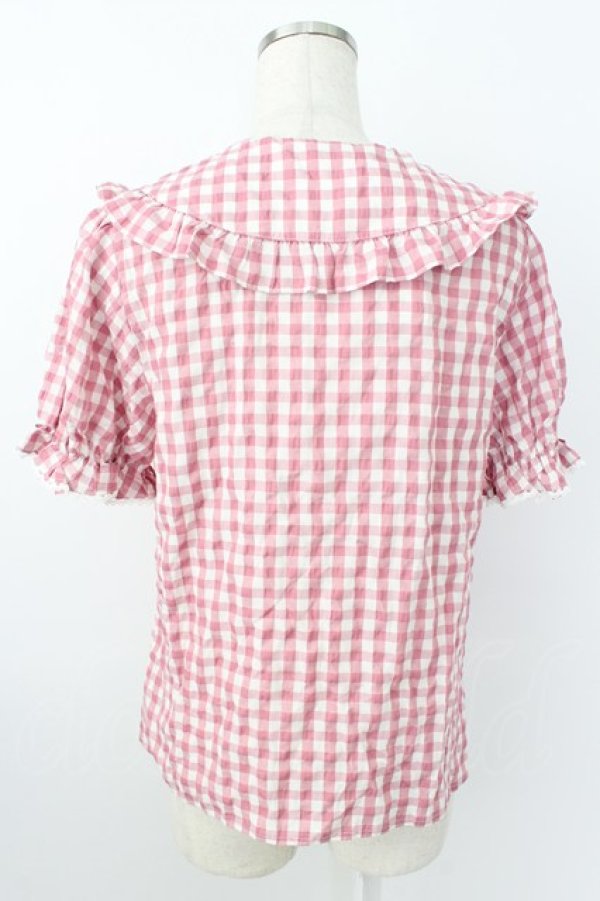 画像2: axes femme kawaii / ギンガムチェック半袖ブラウス M ピンク T-26-03-25-022-AX-BL-SA-ZT (2)