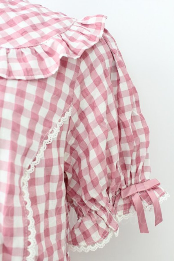 画像3: axes femme kawaii / ギンガムチェック半袖ブラウス M ピンク T-26-03-25-022-AX-BL-SA-ZT (3)