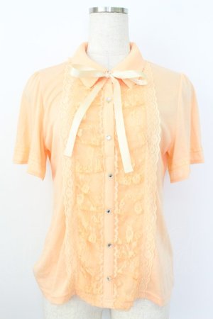 画像: axes femme / レース配色ブラウス風Tシャツ  ピンク T-26-03-25-023-AX-TO-SA-ZT